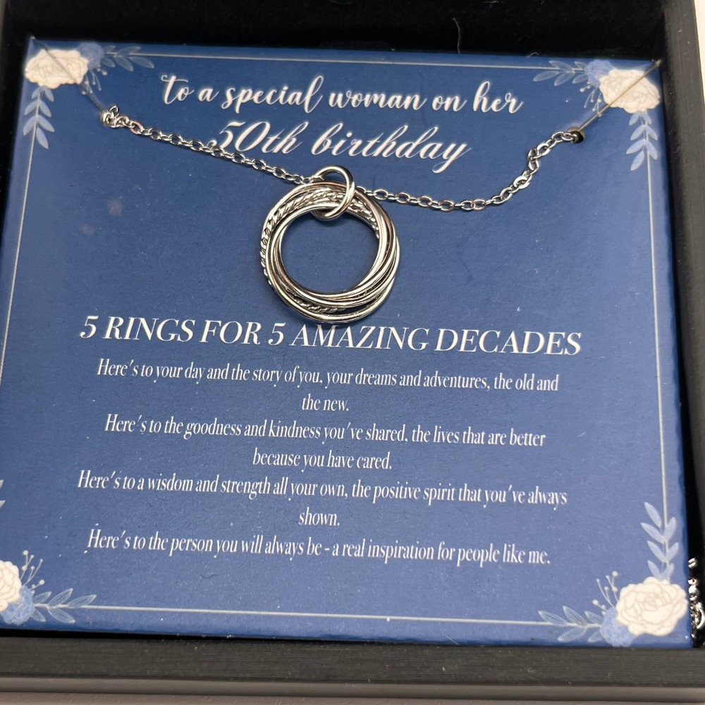 Gemnico Necklace 50th Birthday‎ 5 Interlocking Rings Sterling Silver OS Silver